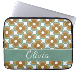 Trendy Teal Caramel Retro Groovy Flowers Seamless Laptopschutzhülle