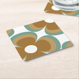 Trendy Teal Caramel Retro Groovy Flowers Seamless Rechteckiger Pappuntersetzer