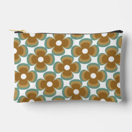 Trendy Teal Caramel Retro Groovy Flowers Seamless Zubehörtasche