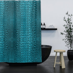 trendy teal turquoise aqua blue alligator print duschvorhang