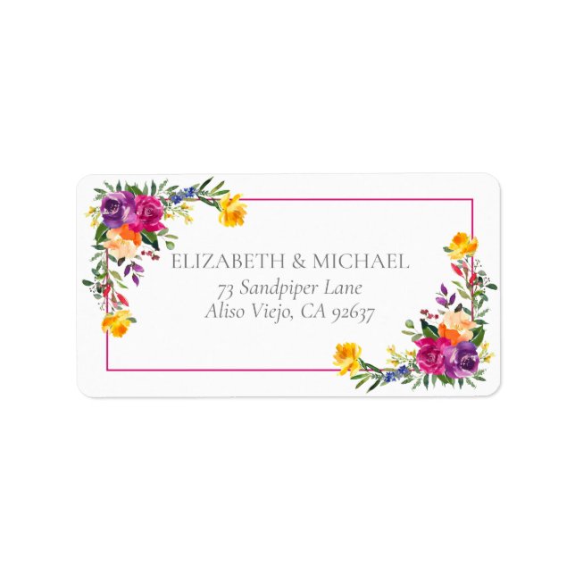 Trendy Technicolor Boho Floral Wedding Address Adressaufkleber (Vorne)