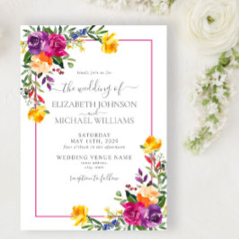 Trendy Technicolor Boho Floral Wedding Einladung