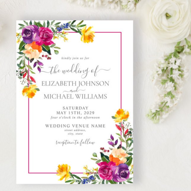 Trendy Technicolor Boho Floral Wedding Einladung (Von Creator hochgeladen)