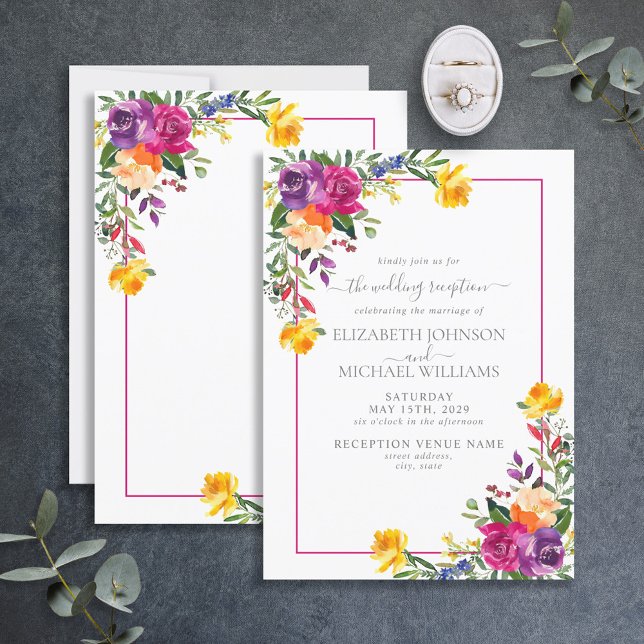 Trendy Technicolor Boho Floral Wedding Empfang Einladung (Von Creator hochgeladen)
