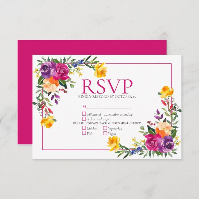 Trendy Technicolor Boho Floral Wedding RSVP (Vorne/Hinten)