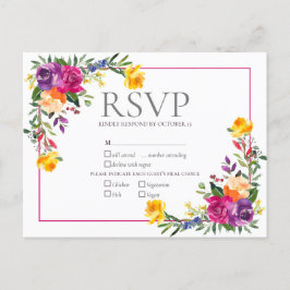 Trendy Technicolor Boho Floral Wedding RSVP Einladungspostkarte