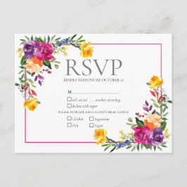 Trendy Technicolor Boho Floral Wedding RSVP Einladungspostkarte