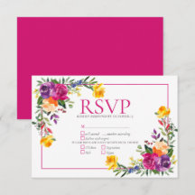 Trendy Technicolor Boho Floral Wedding RSVP