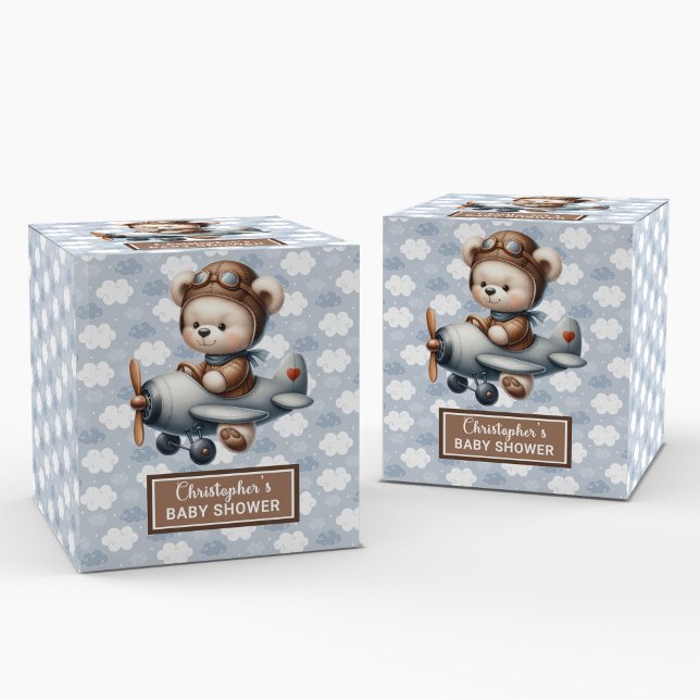 Trendy Teddy Bear Pilot Boy Baby Fevor Box Geschenkschachtel (Trendy Teddy Bear Pilot Boy Baby Favor Box)