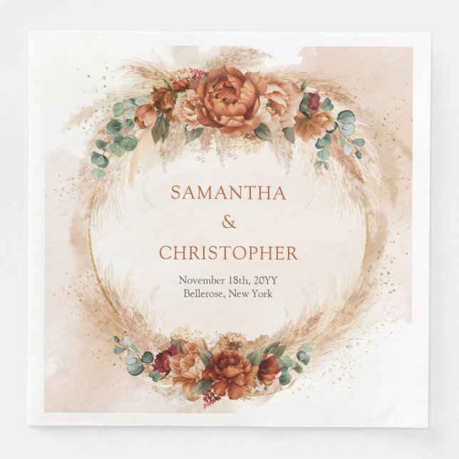 Trendy Terracotta Bordeaux Blume Grünpflanzen Pamp Serviette (Vorderseite)