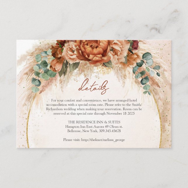 Trendy Terracotta burgundy Blume Details Begleitkarte (Vorderseite)