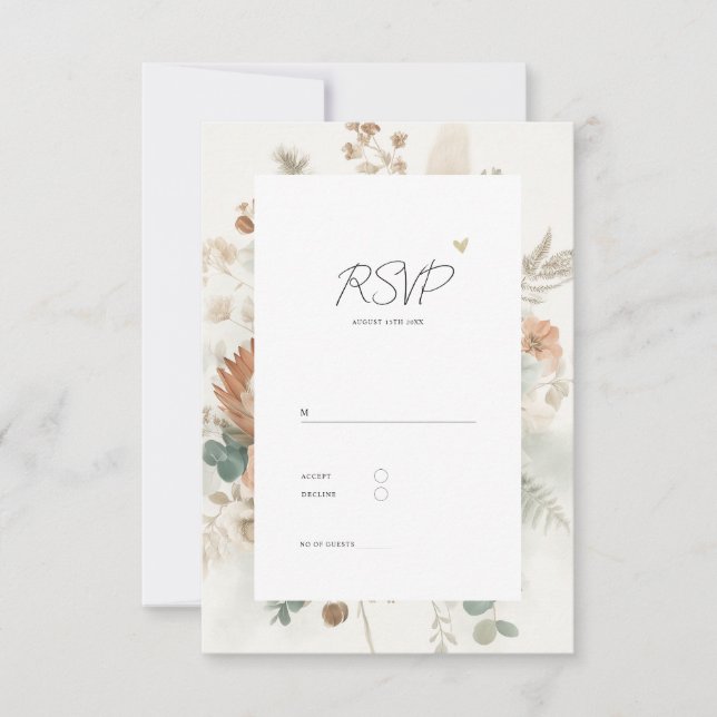 Trendy Terracotta Flowers Elegant Wedding RSVP Karte (Vorderseite)