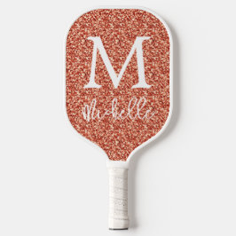 Trendy Terracotta Glitzer Monogram, Initialname Pickleball Schläger