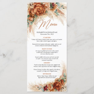 Trendy terracotta pampas gras eucalyptus menu menükarte