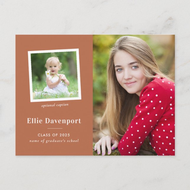 Trendy Terracotta Rust Zwei Foto Abschluss Postkarte (Vorderseite)