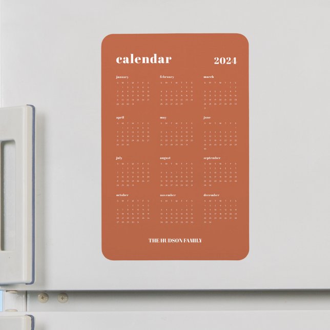 Trendy Terracotta Volljähriges Jahr 2024 Kalender Magnet (Von Creator hochgeladen)