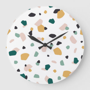 Trendy Terrazzo Green Orange Pink Black Pattern Große Wanduhr