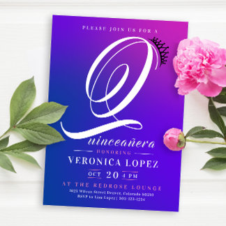 Trendy Tiara Pink Gradient 15. Quinceañera Party Einladung