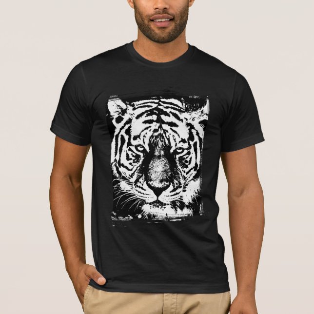 Trendy Tiger Head Pop Kunst, Dichtung und Musik T-Shirt (Vorderseite)
