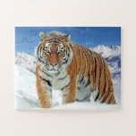 Trendy Tiger Snow Mountains Tierisches Foto Puzzle<br><div class="desc">Trendy Tiger Snow Mountains Tierisches Foto.</div>
