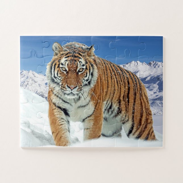 Trendy Tiger Snow Mountains Tierisches Foto Puzzle (Horizontal)