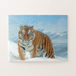 Trendy Tiger Snow Mountains Tierisches Foto Winter Puzzle<br><div class="desc">Trendy Tiger Snow Mountains Tierisches Foto Winter Jigsaw Puzzle.</div>
