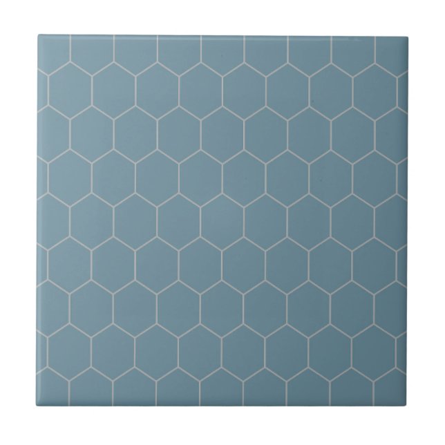 Trendy Traditional Classic Hexagon Muster Blau Fliese (Vorderseite)
