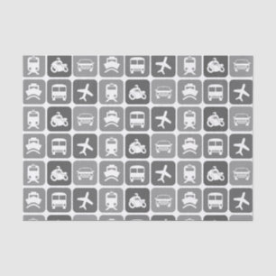 Trendy Travel Icons Schwarz und Weiß Muster Seidenpapier