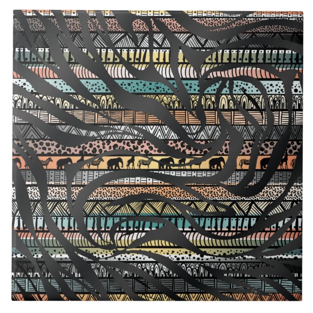 Trendy Tribal African Pattern Zebra Print Fliese (Vorderseite)