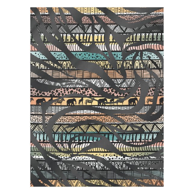 Trendy Tribal African Pattern Zebra Print Tischdecke (Vorderseite)