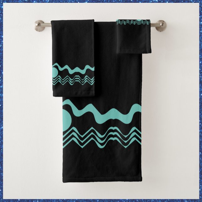Trendy Tribal Geometric Turquoise and Black Badhandtuch Set (Von Creator hochgeladen)