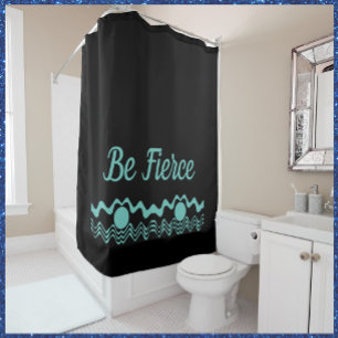Trendy Tribal Geometric Turquoise and Black Duschvorhang