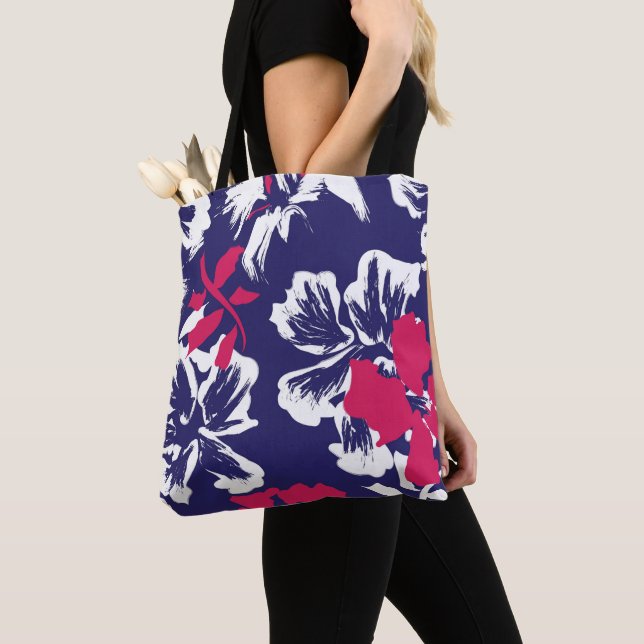 Trendy Tropical Abstract Blue Red Floral Pattern (Von Nahem)
