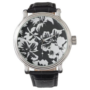 Trendy Tropical Abstrakt B&W Floral Pattern Watch Armbanduhr