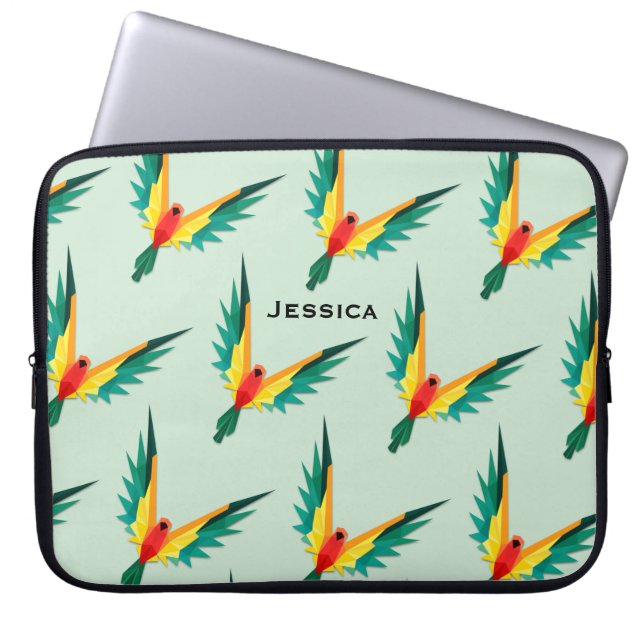 Trendy Tropical Bird Pattern Blau Personalisiert Laptopschutzhülle (Vorderseite)