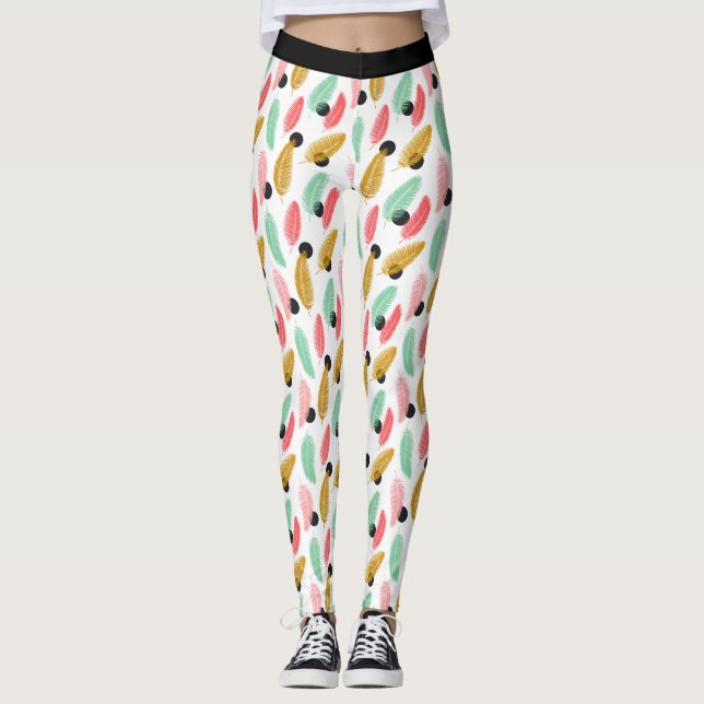Trendy Tropical Blätter Muster Leggings (Vorderseite)