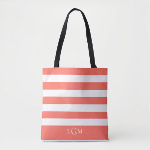 Trendy Tropical Coral Stripe Muster Monogram