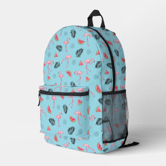 Trendy Tropical Flamingo & Watermelon Muster Bedruckter Rucksack (Rückseitige Ecke Rechts)