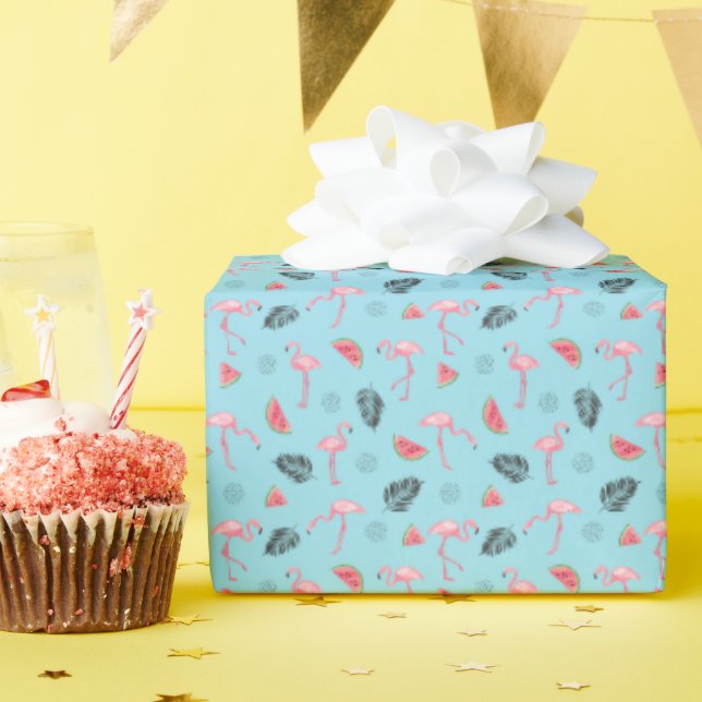 Trendy Tropical Flamingo & Watermelon Muster Geschenkpapier (Geburtstagsparty)