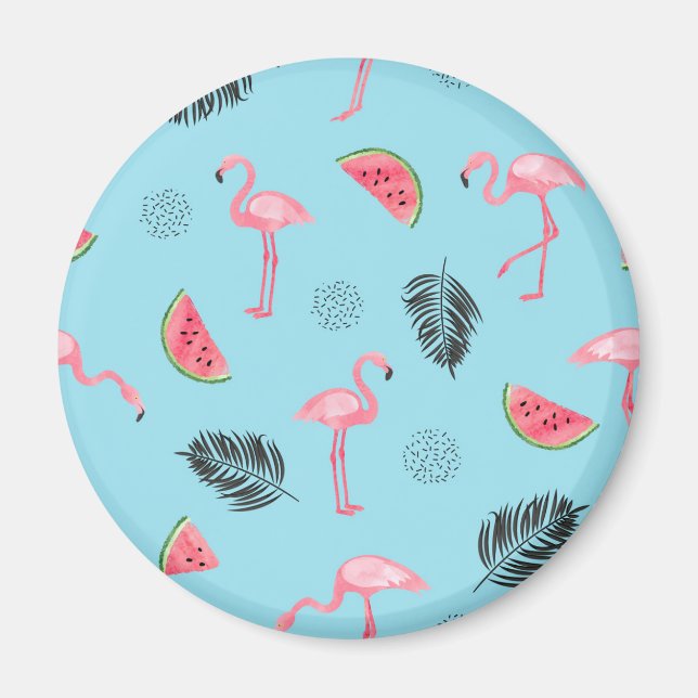 Trendy Tropical Flamingo & Watermelon Muster Magnet (Vorne)