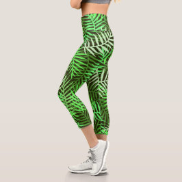 Trendy Tropical Palm Blätter Grünes Leaf Muster Capri Leggings