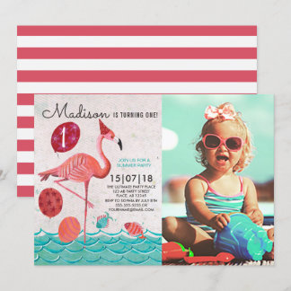 Trendy Tropical türkise & pink Flamingo Geburtstag Einladung