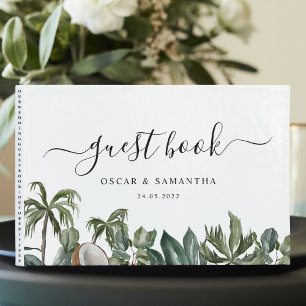 Trendy Tropical Watercolor Green Blätter Gästebuch