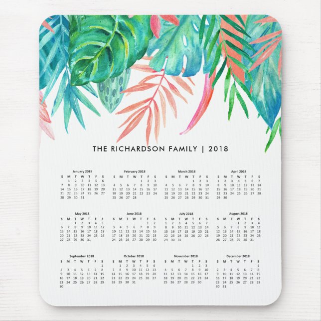 Trendy Tropical Watercolor | Kalender 2018 Mousepad (Vorne)