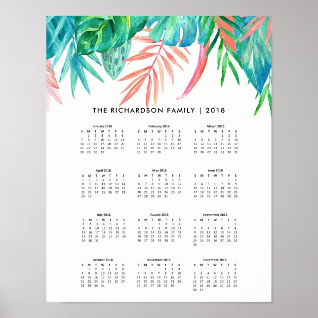 Trendy Tropical Watercolor | Kalender 2018 Poster (Vorne)
