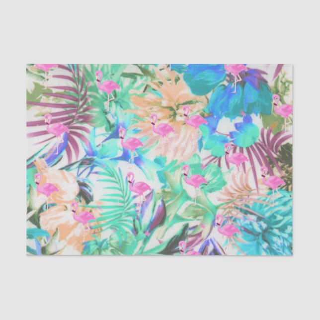 Trendy tropischer aquamariner rosa Blumenflamingo Seidenpapier (Vorderseite)