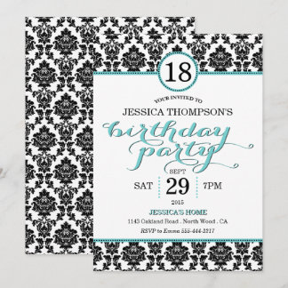 Trendy Türkis Damask Geburtstagsparty Einladungen
