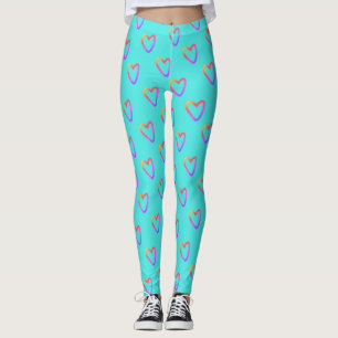 Trendy Türkis mit Rainbow Heartern Muster Leggings