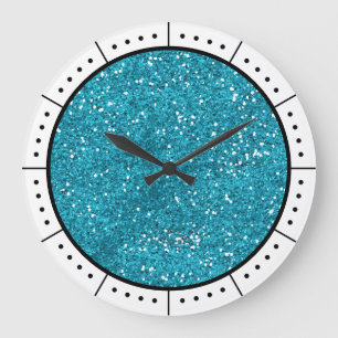 Trendy Türkise Blue Glitzer Große Wanduhr