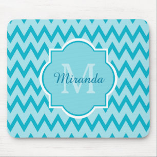 Trendy Türkise Zickzack Zigzag Name und Monogram Mousepad
